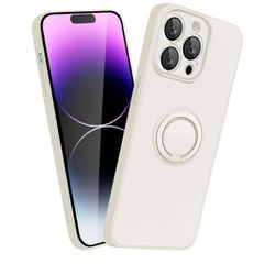 耐衝撃 リング スマホケース シリコーン いpほね 14 14 Pro Pro リング付き TPU ケース 車載ホルダー iPhone ストラップホール付き メッキ MiaoKeDa オフホワイト