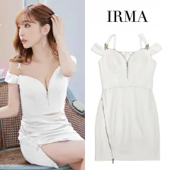 【IRMA / イルマ】ワンカラー オフショル ジップデザイン ミニドレス ホワイト