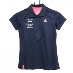 【超美品】ルコック 半袖ポロシャツ ネイビー×白 背面ビッグロゴ レディース S ゴルフウェア le coq sportif