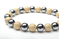 北投石xテラヘルツ ラウンド組み合わせ 8mm ブレスレット 1個売り パワーストーン 天然石 _B398-8