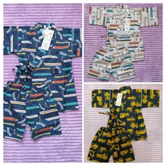 甚平　キッズ　男児　夏祭り　夏休み　電車柄　働く車柄　サイズ　110　120　130　新品　未使用品