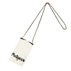 ALEXANDER MCQUEEN アレキサンダーマックイーン バッグ  ホワイト 白 | スカル ロゴ レザー チェーン ショルダーバッグ (632035 486430) / クロスボディ フォンケース | ブランド カバン 小物【メンズ】【中古】のサムネイル