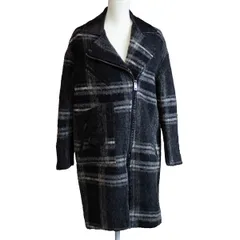 【DIESEL】ディーゼル ウール コート ダブルライダース ブラック グレー ホワイト チェック柄 レディース XXSサイズ レザー 【中古品】 USED-B 【9356】