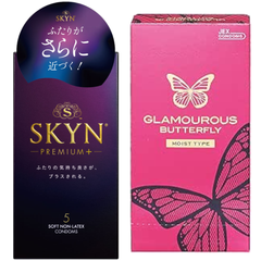 コンドーム 不二ラテックス SKYNプレミアムプラス 5個入 & グラマラスバラフライモイスト 500 6個入