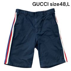 ●グッチ GUCCI ハーフパンツ ボトムス サイドストライプ ネイビー  コットン 48,L メンズ S5Q540
