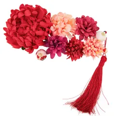 卒業式 和装 結婚式 着物 浴衣 七五三 着物 袴 髪 飾り 振袖 髪留め 造花 つまみ細工 花 高級造花 豪華9点セット ヘアアクセサリー 成人式 3カラー 髪飾り (赤)