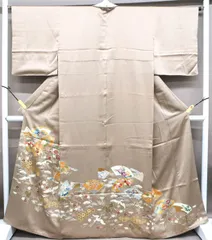 十日町友禅林静穂落款三つ紋色留袖比翼付桜と萩花紫色 グラデーション