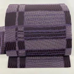 【美品】 名古屋帯 名品 縞 幾何学 紫 正絹 【中古】