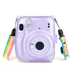 【数量限定】チェキケースFujifilmチェキinstax kinokoo mini 11ケース mini11カメラケース ハードケース PCカバー ショルダーストラップ付き シャイニー透明(パープル)