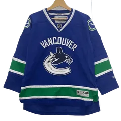 Reebok NHL リーボック エヌエイチエル  フットボール VANCOUVER ゲームシャツ ユニフォーム チーム メッシュ 半袖 Tシャツ フロント刺繍 オーバーサイズ ビックシルエット カンボジア製 L/XLサイズ ブルー