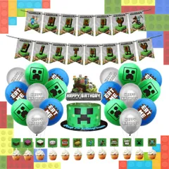 マインクラフト Bタイプ パーティー グッズ ハッピーバースデー 誕生日 装飾 ガーランド バースデーグッズ イベント 風船 バルーン 飾り 装飾 品 豪華 小道具 マイクラ 男の子 子供 キッズ Minecraft ブロック ゲーム 建築 世界 ワールド