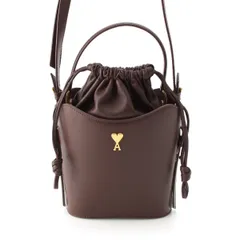 アミパリス レザー ミニ 巾着 バケットバッグ 2way ショルダーバッグ ブラウン【中古】