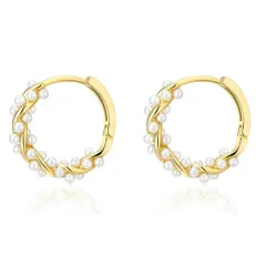 ピアス パールビーズ リングタイプ 両耳用 ゴールド 高見え トレンド 人気デザイン フープ レディース 誕生日 プレゼント (ゴールド) [ゴールド]