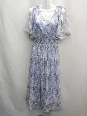 ◇ ⊂ ◎ ●美品● tocco closet シアージャガード フラワー ロング丈 ワンピース サイズM パープル系 レディース E  【1502180031434】