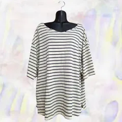 noannu　ノアンヌ　カットソー　ホワイト　レディース　チュニック　七分袖　ボーダー　ラウンドネック　着丈長め　4L　大きいサイズ