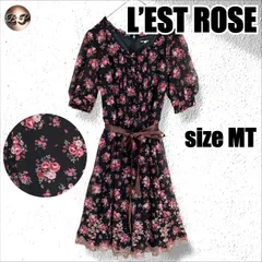 L'EST ROSE　レストローズ　ワンピース　半袖　花柄　刺繍　サイズMT　ブラック　レディース
