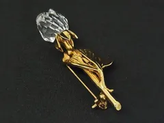 ■美品■ SWAROVSKI スワロフスキー クリスタル フラワー 花 ピンブローチ ピンバッチ アクセサリー レディース ゴールド系 DG2244