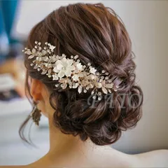 ホワイトフラワーリーフ コーム ☆ゴールド☆ ヘッドドレス アクセサリー ボンネ