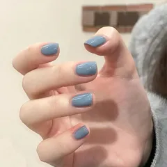 ★注目商品★Fuyunohi ネイルチップ 青 ショート 24枚セット ブルー 可愛い 短め 付け爪 ネイル チップ つけ爪 青 ネイルチップ シンプル 両面テープ付き 韓国 付け爪 簡単に貼る 耐久 便利 日常 通勤 DIY ビューティー 0