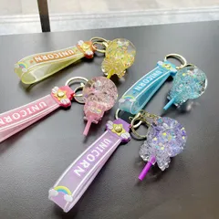 ゆめかわ キャンディー アクリル キーホルダー 3色 かわいい リキッド ユニコーン ストラップ付き 球体 飴 キーチェーン パステルカラー 液体キーホルダー 雪華 せっか スパンコール  ラメ入り キラキラ 可愛い ピンク イエロー パープル　AU215