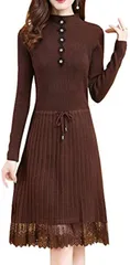 Ｒｅｑｕｉｒｅｄ Required ニットワンピース レディース ロング レース ニットドレス( ブラウン,  Free Size)