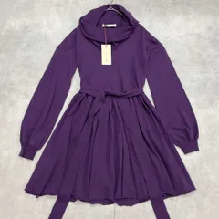 STELLA McCARTNEY　ステラマッカートニー　ニットワンピース　ベルト　フレア　ハイネック　ウール　38　パープル　a00315