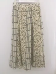 ◇ MAJESTIC LEGON 花柄 バックウエストゴム ロング フレア スカート サイズF クリーム ブラック系 レディース P  【1212150006125】