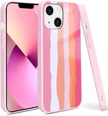 2:FYY 電話ケース iPhone 13 Mini 5.4インチ対応 [かわいいレインボーストライプ][超薄型] TPU+PC 高耐久 耐衝撃 保護ケース カバー iPhone 13 Mini 5.4インチ用 - ピンク