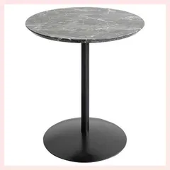 大理石柄サイドテーブル（W45×D45×H53.5cm）／ブラック　※高級感,リーズナブル,スタンダード,ハイテーブル,ソファサイド,円形,丸型,サブ,コンパクト,直径45cm,花台,シンプル,インテリア,まとめ買い,セット