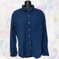 無印良品　ムジルシリョウヒン　Muji　シャツ　ブルー　メンズ　ストライプ　長袖　定番　ベーシック　アウトドア　デート　カジュアル