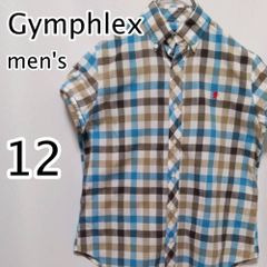 Gymphlex　メンズ　シャツ　半袖　ホワイト　ブルー　チェック