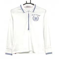 ルコックゴルフ 長袖ポロシャツ 白×ブルー 襟・袖ライン 胸元ロゴ ハーフジップ レディース M ゴルフウェア le coq sportif