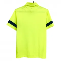 【美品】アディダス 半袖ポロシャツ 蛍光イエロー 総柄地模様 袖ライン黒  メンズ M ゴルフウェア adidas