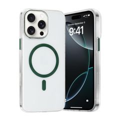 【在庫処分】透明 ワイヤレス充電 耐衝撃 軽い 黄変防止 強力な磁力 iPhone16プロ Safe対応 ケース 6.3インチ ケース iPhone iPhone 16 16 Proのための耐衝撃性のケース (グリーン Mag iPhone pro 16 Au