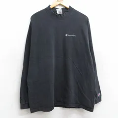XL/古着 チャンピオン Champion 長袖 ビンテージ Tシャツ メンズ 00s ワンポイントロゴ コットン モックネック ハイネック 黒 ブラック 25s