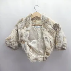 ◇ ⊇ FREE'S SHOP ショート丈 七分袖 ファージャケット ボレロ サイズM ベージュ系 ブラウン系 レディース E  【1504240001432】