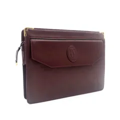 ■美品■Cartier  カルティエ　must de Cartier マストドゥカルティエ　セカンドバッグ　クラッチバッグ  レザー　本革　ロゴ型押し　ボルドー　ゴールド金具