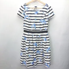 ◇ LAISSE PASSE レッセパッセ 花柄 フラワー ボーダー 半袖 膝丈 ワンピース サイズ38 ホワイト ネイビー レディース E  【1405140011463】のサムネイル