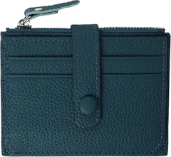 Crossmarbery(クロスマーベリー) 薄型財布 二つ折り レディース 牛革 チャック ミニ カード スリム コンパクト 軽量 小銭入れ フラグメントケース うすい マチ付き 可愛い おしゃれ(ネイビー)