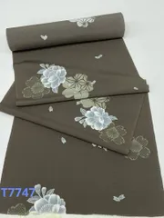 小紋 飛び柄 桜 海松茶色 正絹 反物