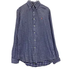 RALPH LAUREN 長袖 チェックシャツ S ブルー ホワイト ラルフローレン ギンガムチェック 古着卸 アメリカ仕入 a703-6331