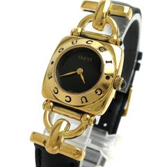グッチ ホースビット レディース ゴールド 黒文字盤 6300L 時計 GUCCI 箱 婦人 クォーツ 稼動品