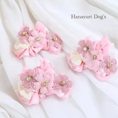 1点　サテンとオーガンジー　ピンクの花　No,5　犬バレッタ　キッズ・子供リボン　猫　ペット　ヘアアクセサリー 髪飾り 普段着　うちの子記念日　誕生日　プレゼント　オフ会　撮影