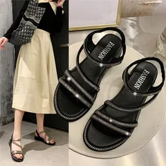 サンダル レディース 履きやすい 夏 サンダル ヒール ミュール 厚底靴 ストラップサンダル ぺたんこ 歩きやすい キラキラ 美脚 大人 新作 2色