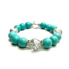 12mm 四神獣銀彫水晶×ターコイズ パワーストーン ブレスレット 運気上昇 開運  [24] 金運 健康運 厄除け お守り 青龍 白虎 玄武 朱雀　[24] （シルバー）メンズ・レディース　男性・女性　数珠ブレス　開運  [24] /2 