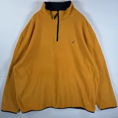 古着 ノーティカ NAUTICA フリースジャケット ビッグサイズ ワンポイントロゴ刺繍 ハーフジップ XXXL  イエロー メンズ