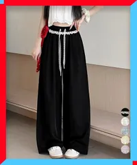 新品 レース付きワイドパンツ レディース イージーパンツ 夏 脚長見せ 体型カバー ストレートパンツ 美脚 【送料無料】