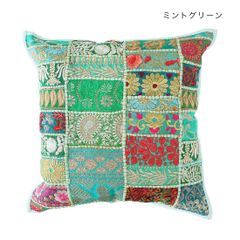 カンバディアパッチクッションカバー●ミント