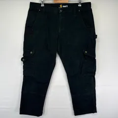 古着 カーハート Carhartt ワークパンツ ダック地 カーゴパンツ ダブルニー リップストップ 作業着 w40 L30  ブラック メンズ