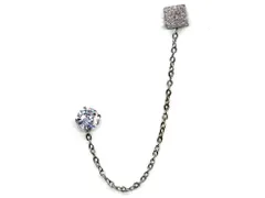 ボディピアス 16G ストレートバーベル 2連 チェーン付(シルバー)(スクエア)【100】